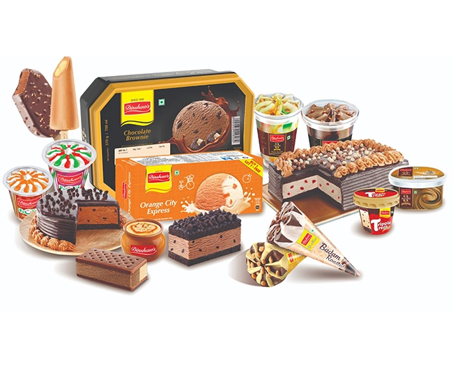 dinshaw dairy foods assorted ice creams frozen desserts and cakes including chocolate brownie orange city express and basbousa kulfi